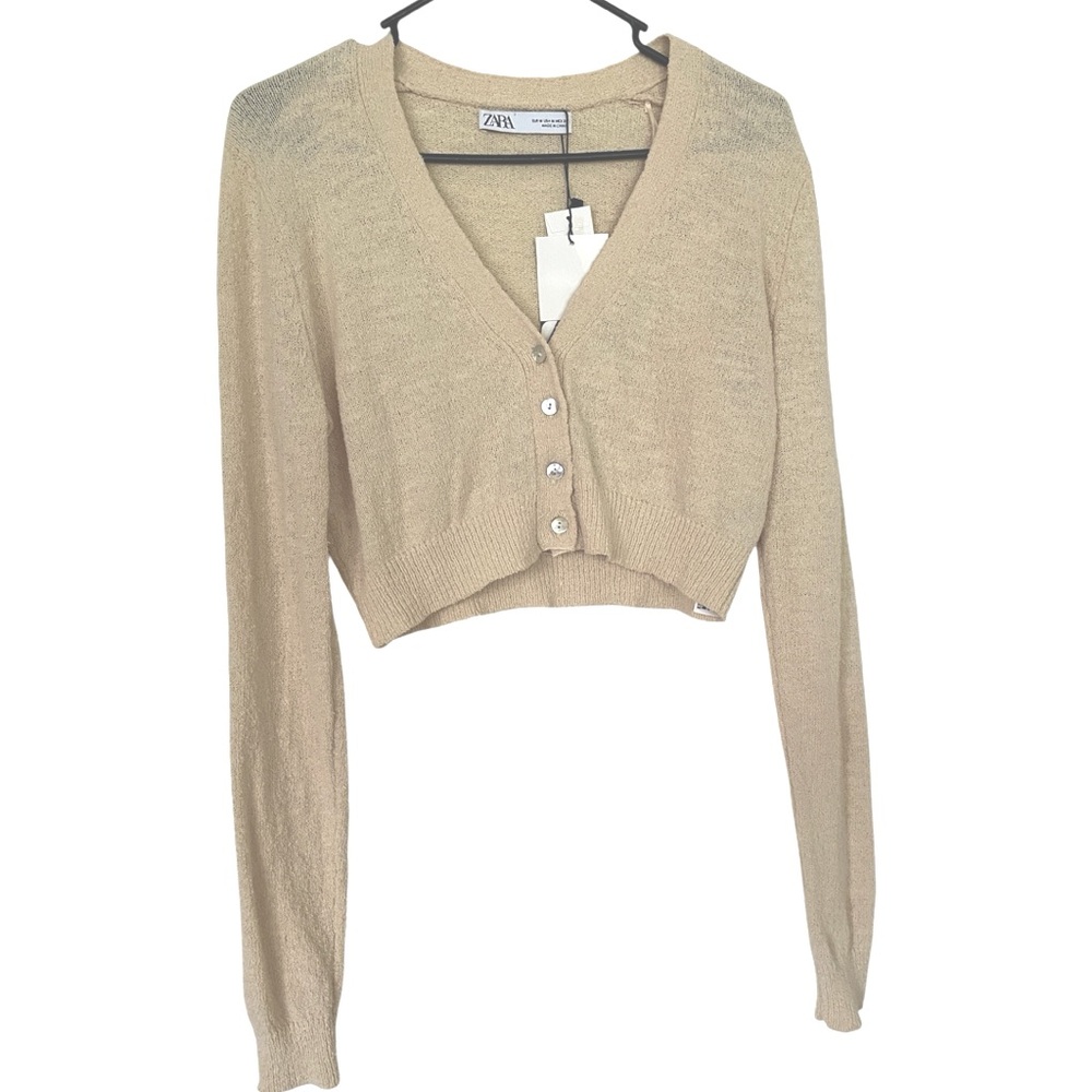 ZARA. NEW Nude/Cream Crop Cardigan. Size M.